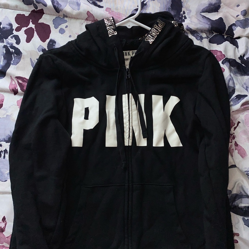 Pink Victoria’s Secret black front zip sweater